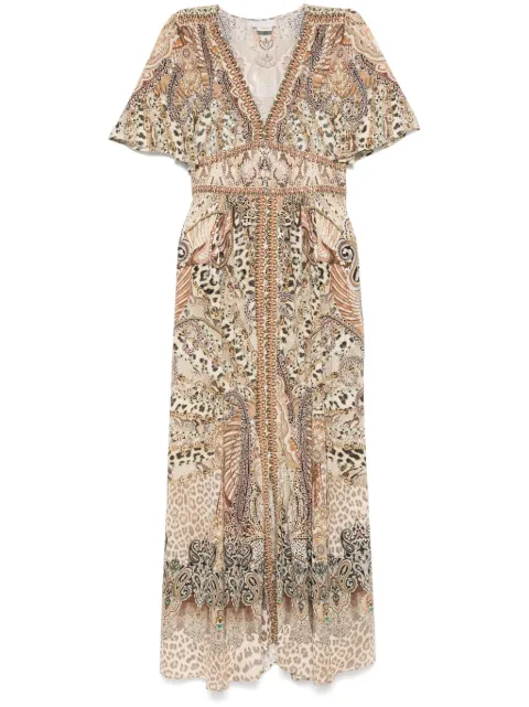 Camilla elasticated-waistband flutter-sleeves maxi dress
