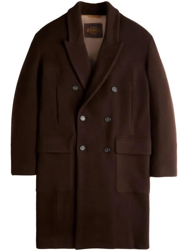 Tod's Logo-embroidered Peak-lapels Double-breasted Coat in Brown