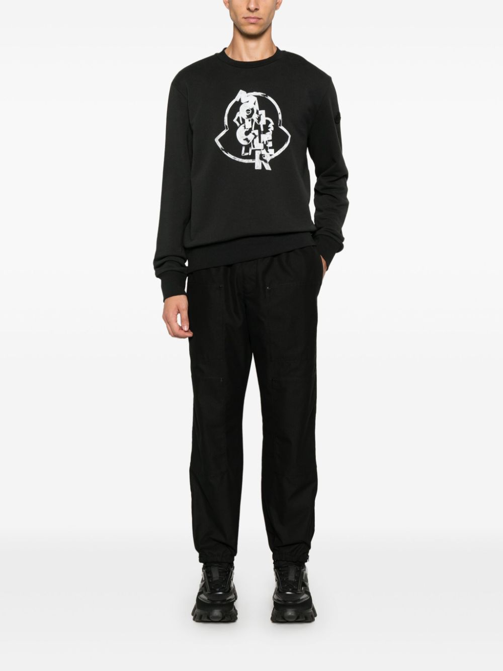 Moncler Broek met geborduurd logo - Zwart