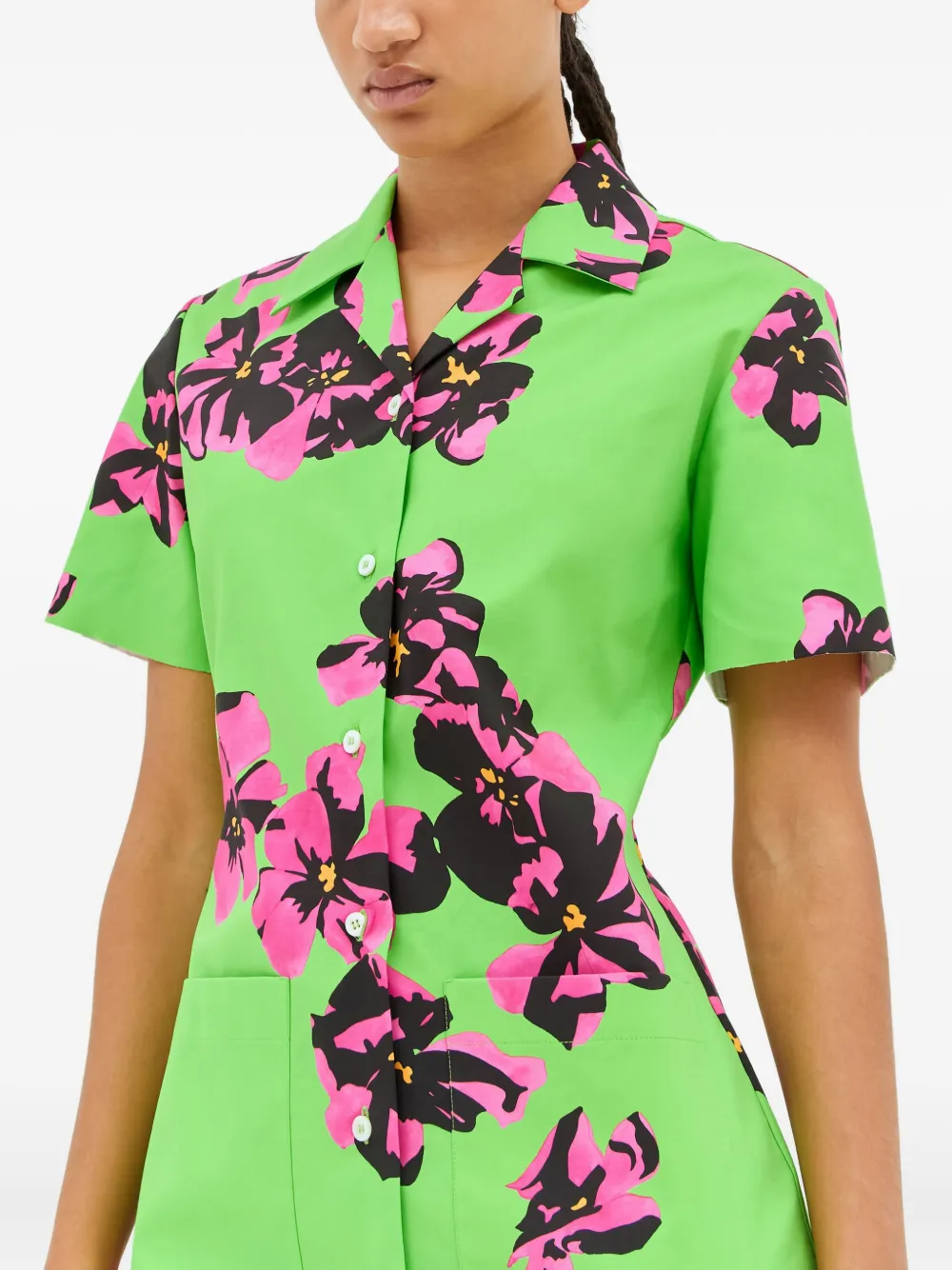 Miu floral-print button-front dress Groen