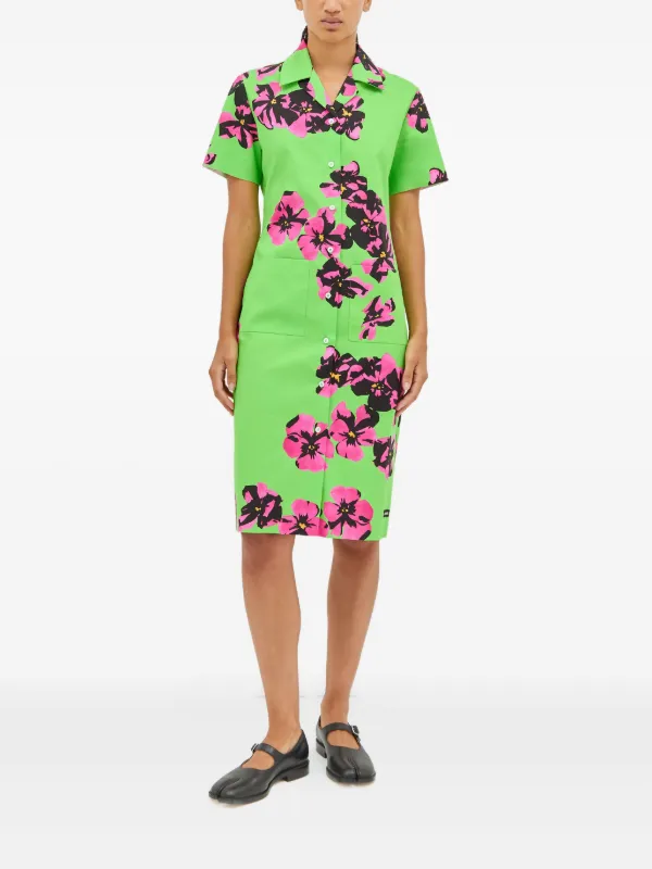 Miu Miu Vestido Con Estampado Floral y Botones Verde FARFETCH AR
