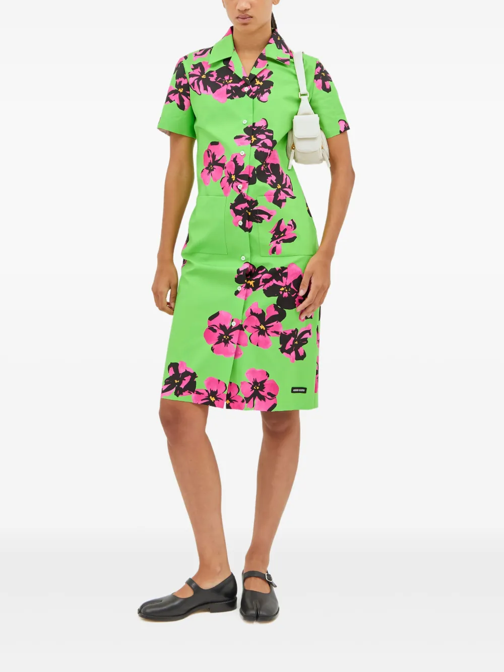 Miu floral-print button-front dress Groen