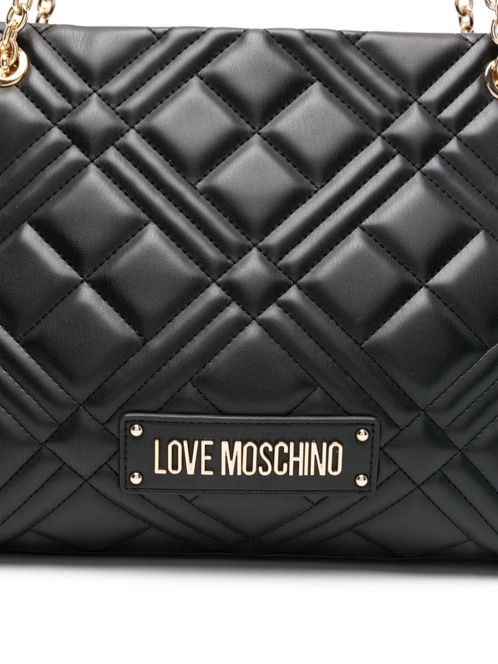 Shop Love Moschino Quilted Shoulder Bag In Black