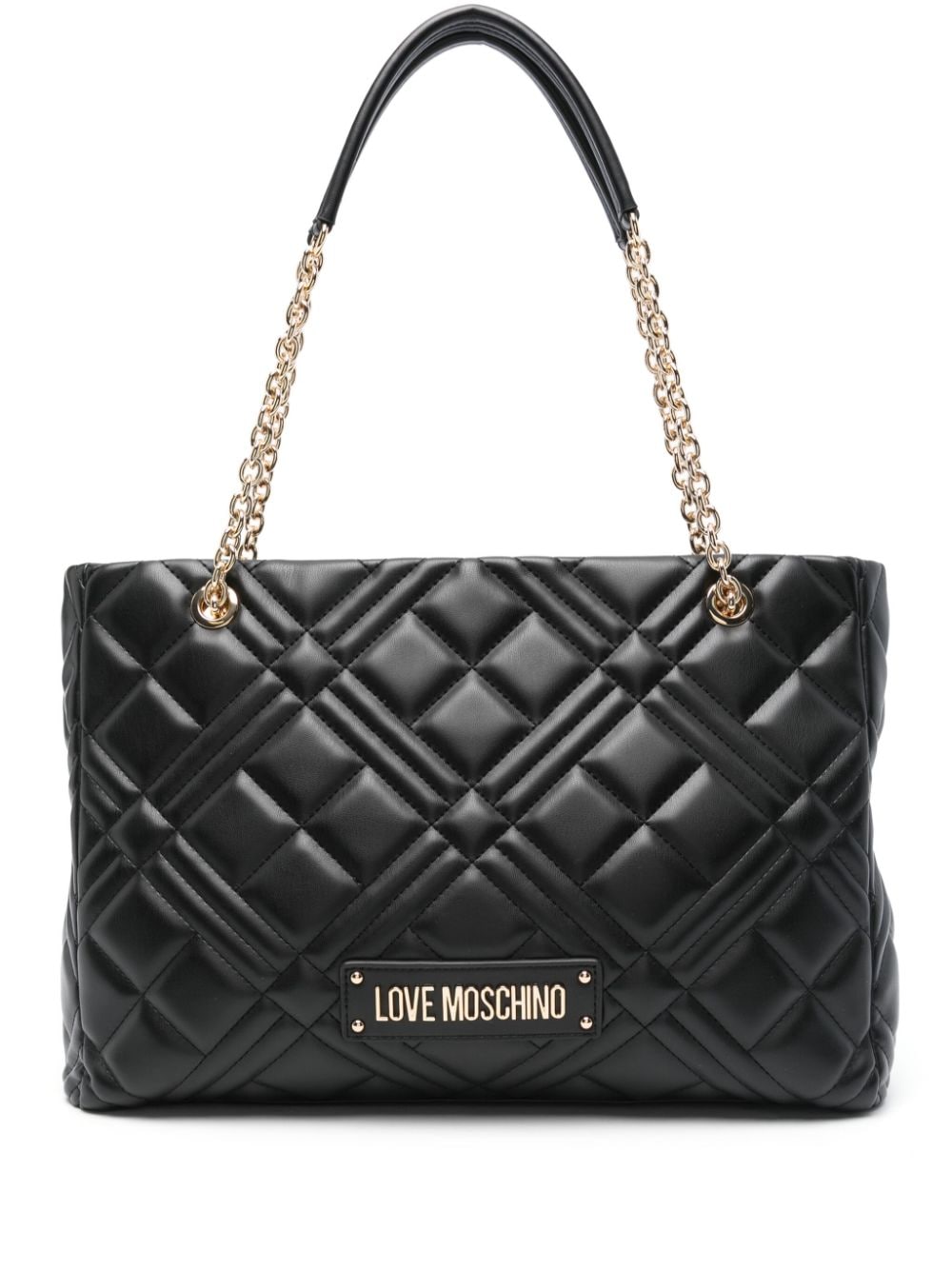 Shop Love Moschino Quilted Shoulder Bag In Black