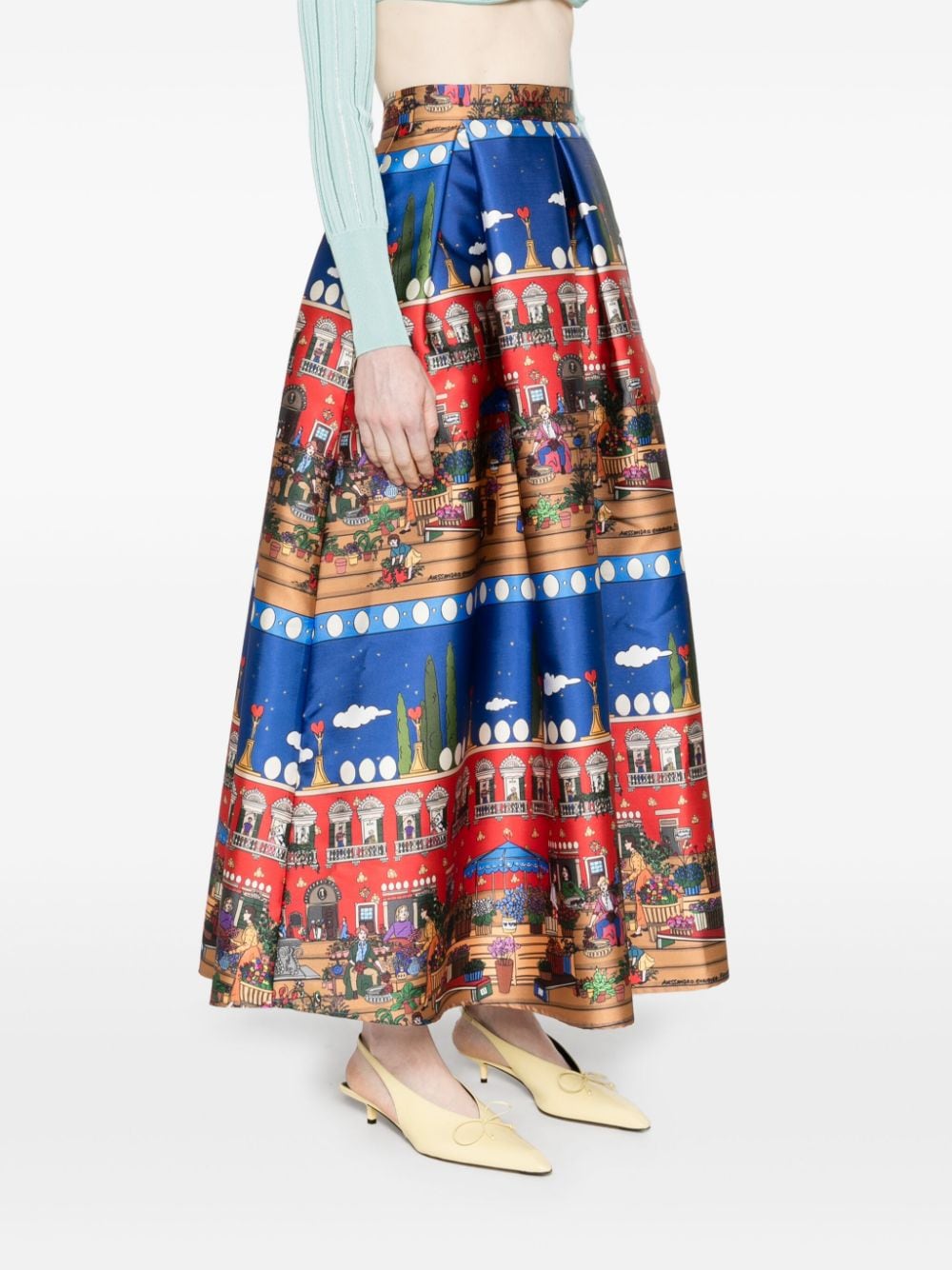 Shop Alessandro Enriquez Graphic-print Midi Skirt In Blue