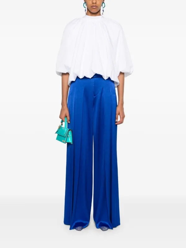 【Alice+Olivia】SIMON シルク プリーツ ワイドレッグパンツ Alice + Olivia Simon wide-leg Trousers | Blue | FARFETCH