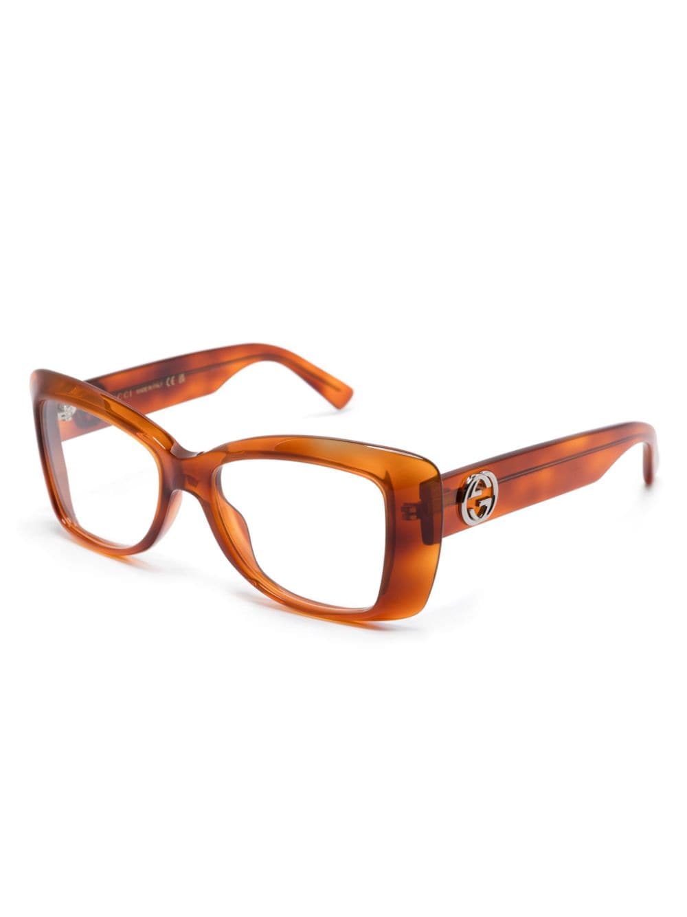 Shop Gucci Interlocking G Plaque Glasses In Brown