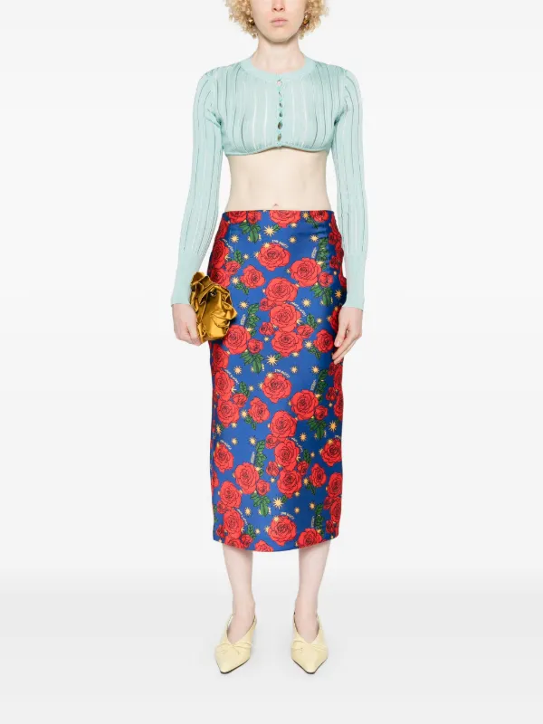 Alessandro Enriquez mix-print Midi Skirt | Blue | FARFETCH TW