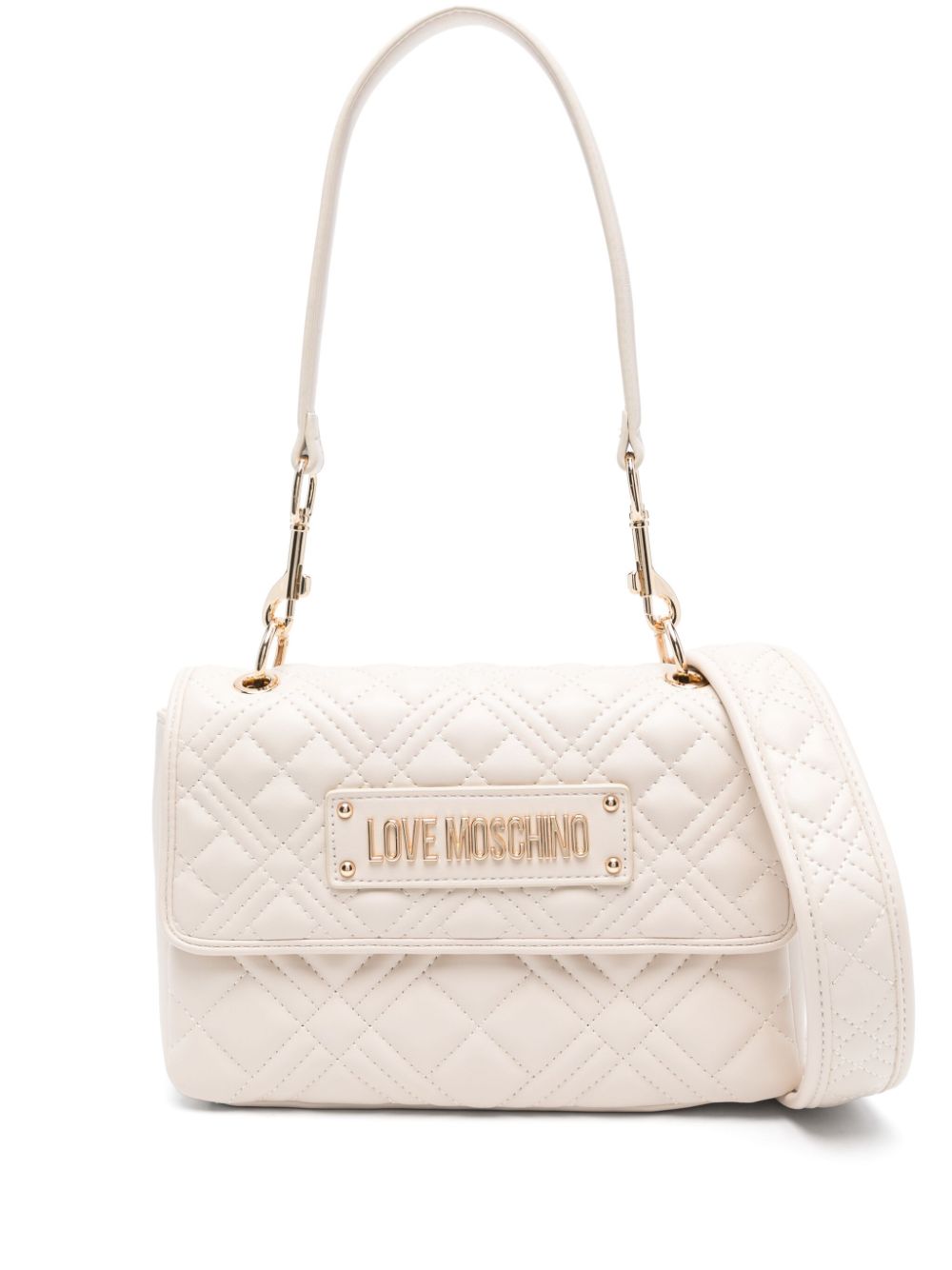 Shop Love Moschino Matelassé Shoulder Bag In Nude