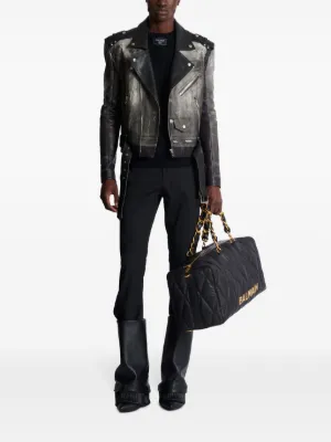 Balmain レザー ライダースジャケット | ブラック | FARFETCH JP