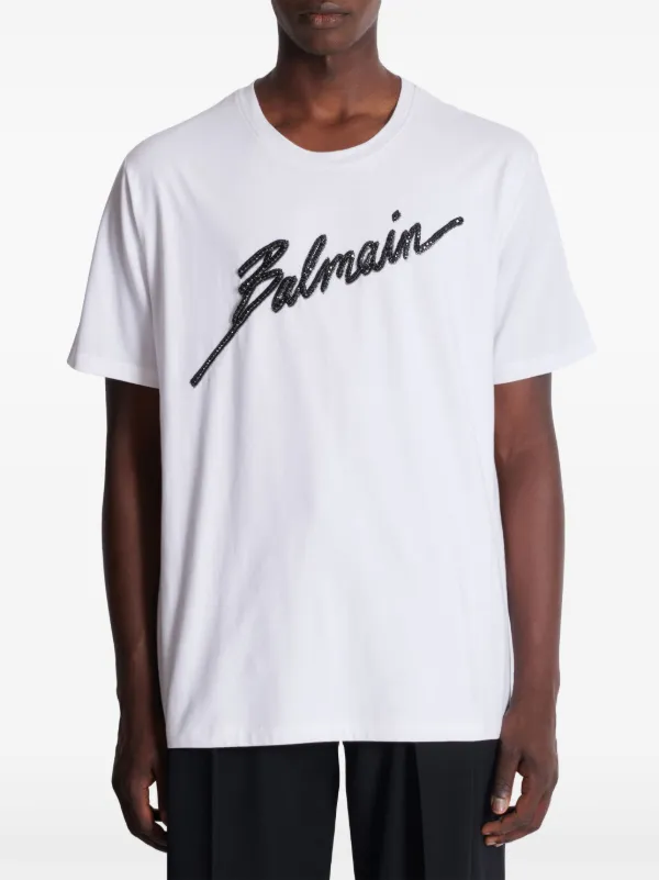 送料関税込【BALMAIN】ロゴプリントTシャツ T-shirt with flocked Balmain Letter logo - Men | BALMAIN