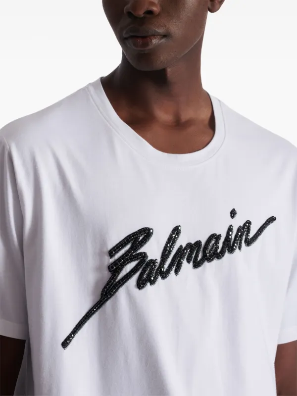 Tシャツ・カットソー BALMAIN Men T-shirt White EH1EB003BC87 GAB Balmain logo-embroidered T-shirt | White | FARFETCH