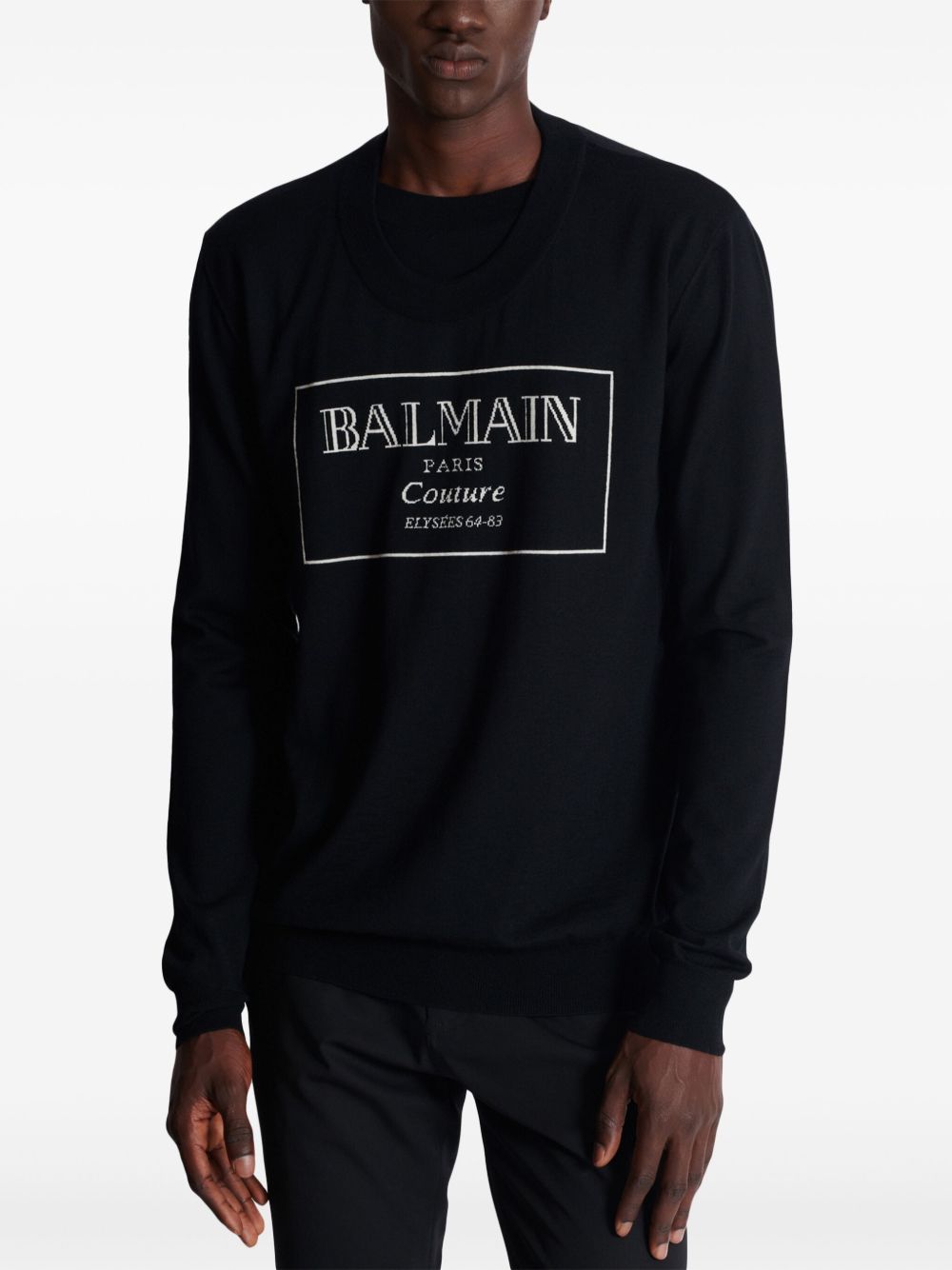 Cheap Balmain Couture Label-intarsia jumper Men