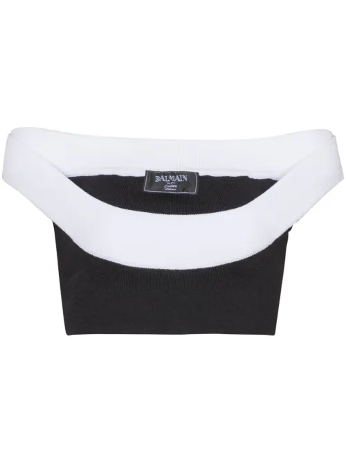 Haut en maille nervurée à coupe crop - Balmain - Modalova