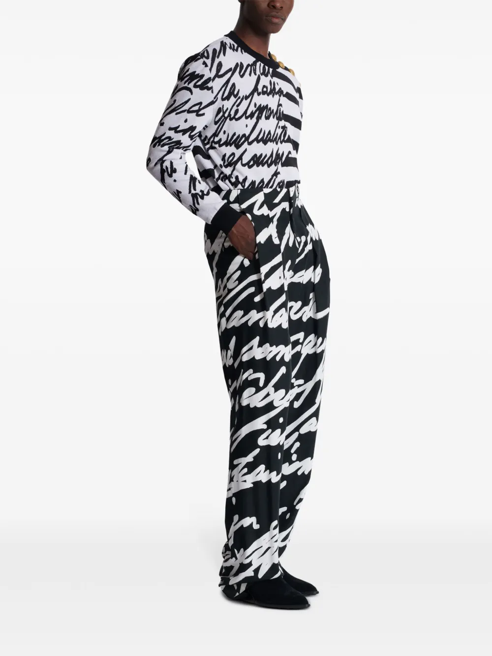 Balmain Love Letter geplooide broek Zwart