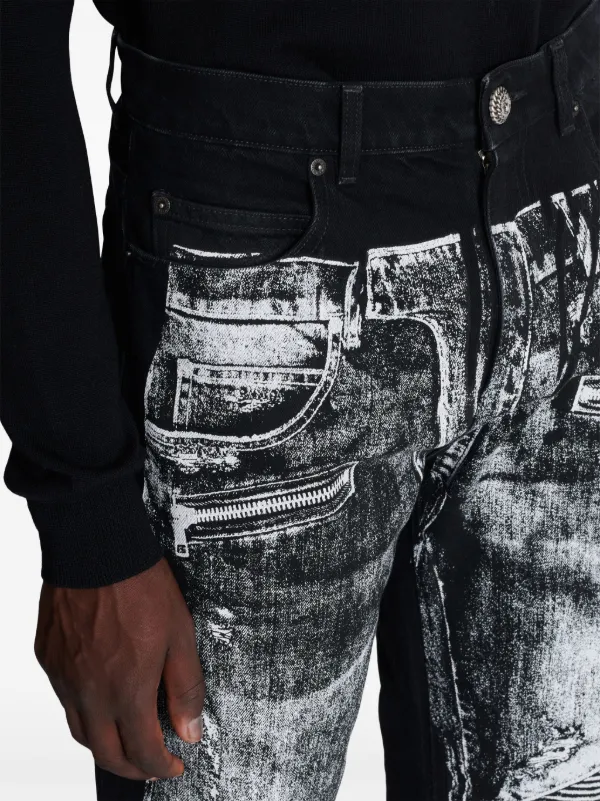 【関税＆送料込み】Balmain Ls 2 Pkts Denim Trompe L`A’il Ca Balmain Trompe L'oeil Denim Leggings | Saks Fifth Avenue