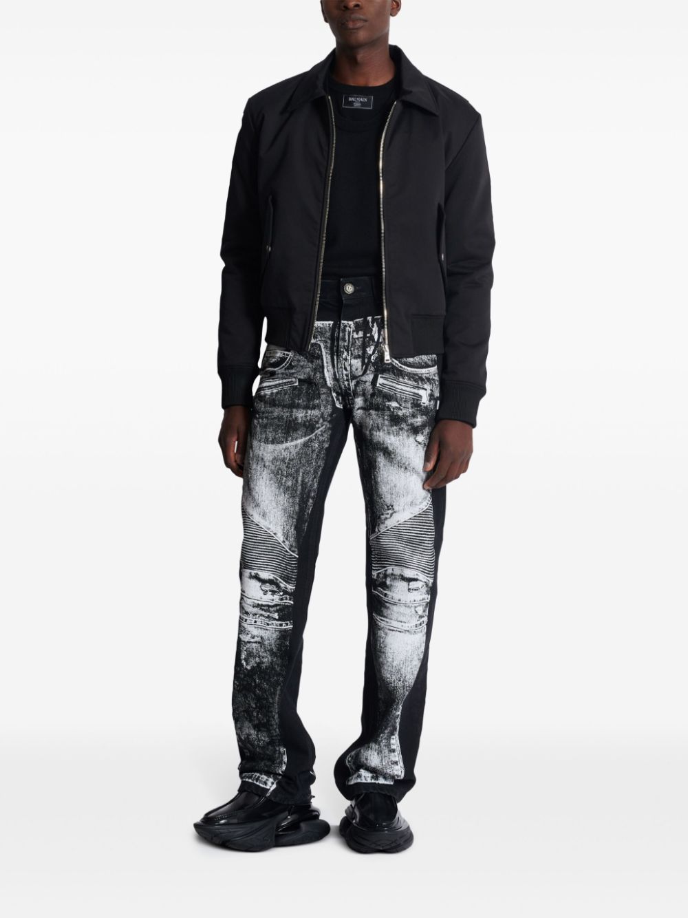 Balmain Jeans met trompe l'oeil-print - Zwart