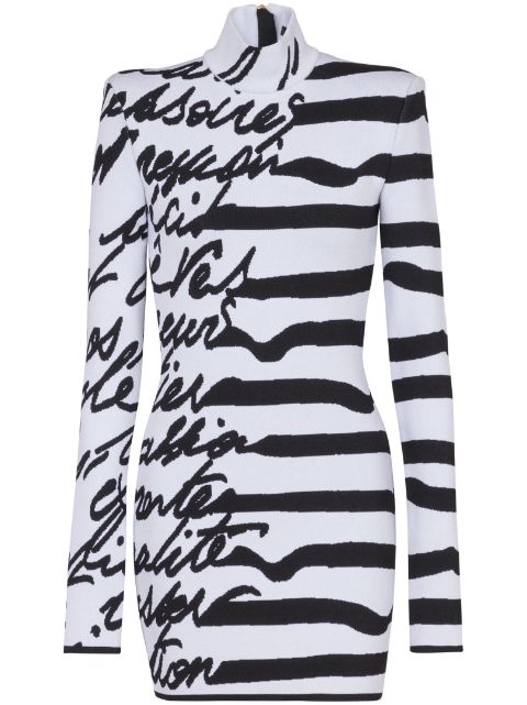 Balmain intarsia-knit logo mini dress Women