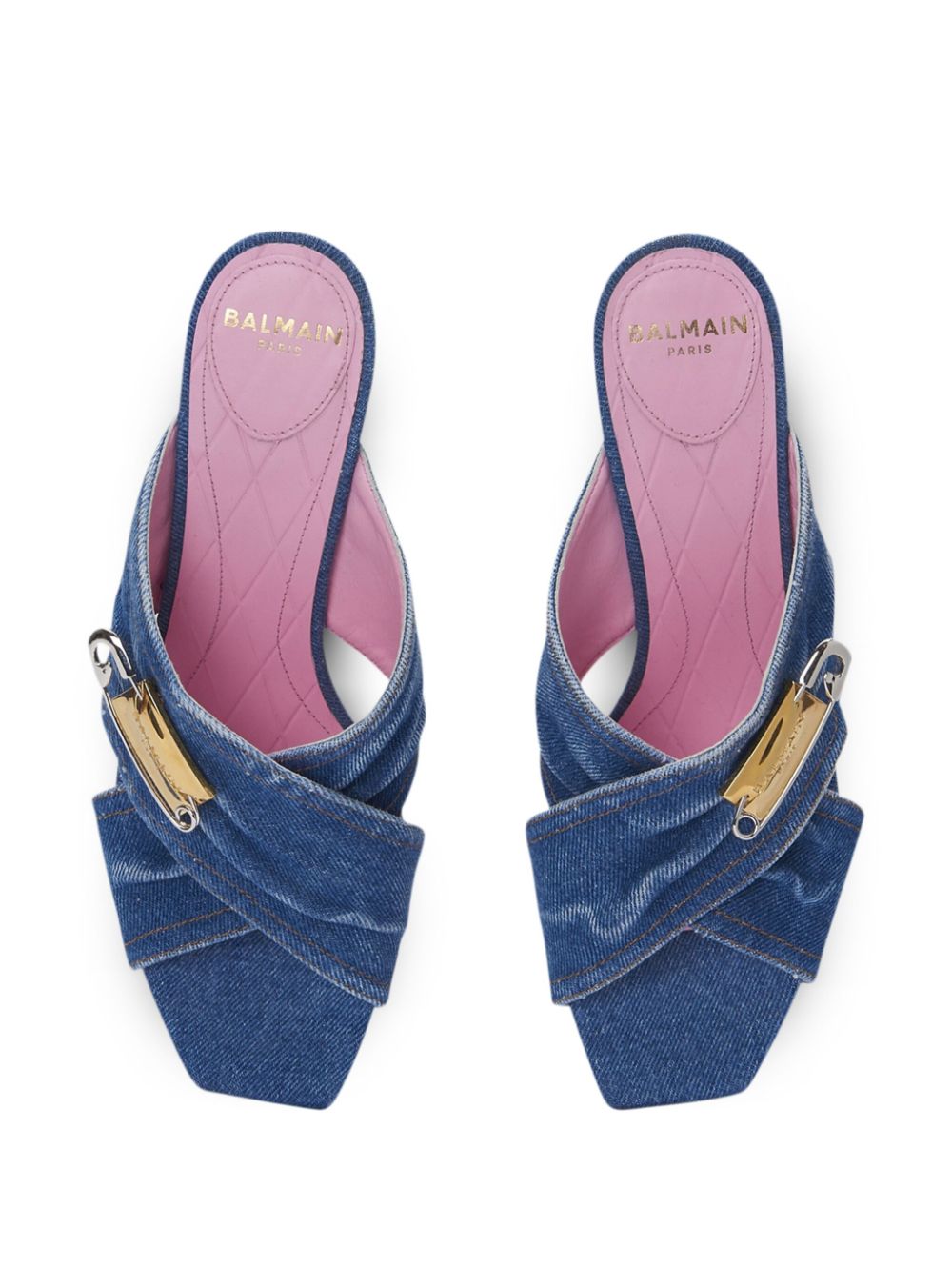 Balmain saftey-pin denim mules Blue