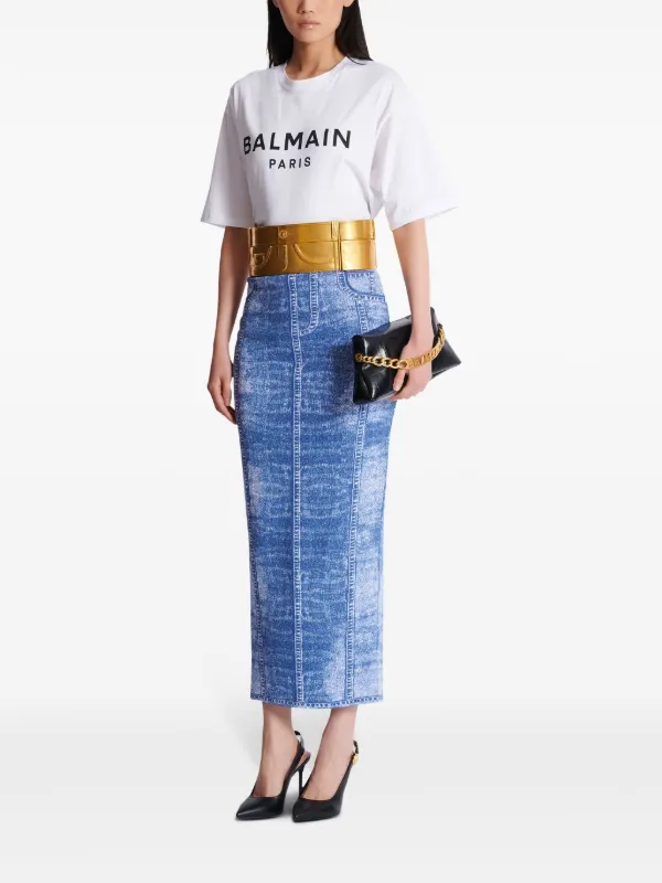 Balmain Denim Midi Skirt | Blue | FARFETCH JO