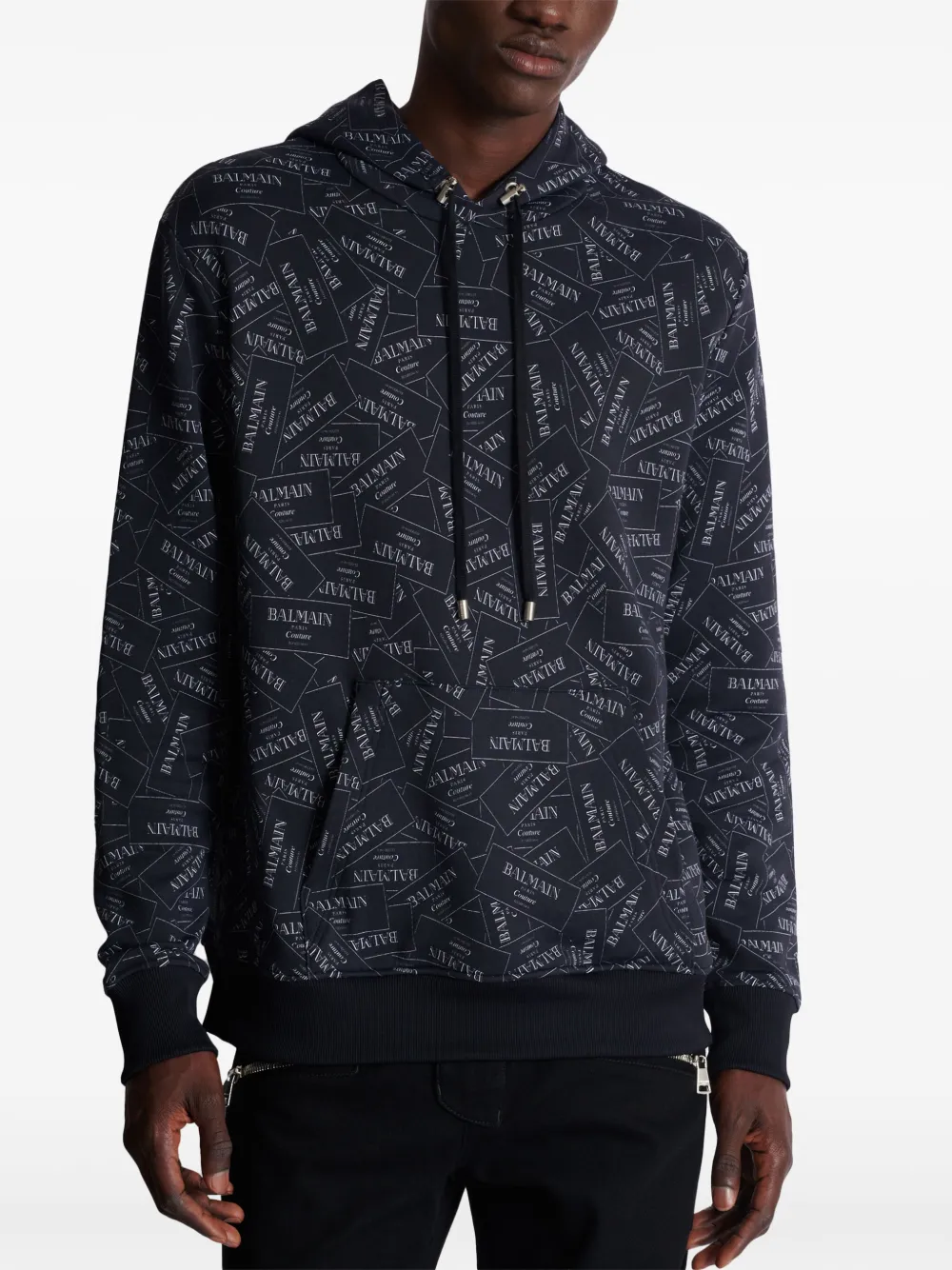 Balmain Hoodie met Couture Label-print Zwart