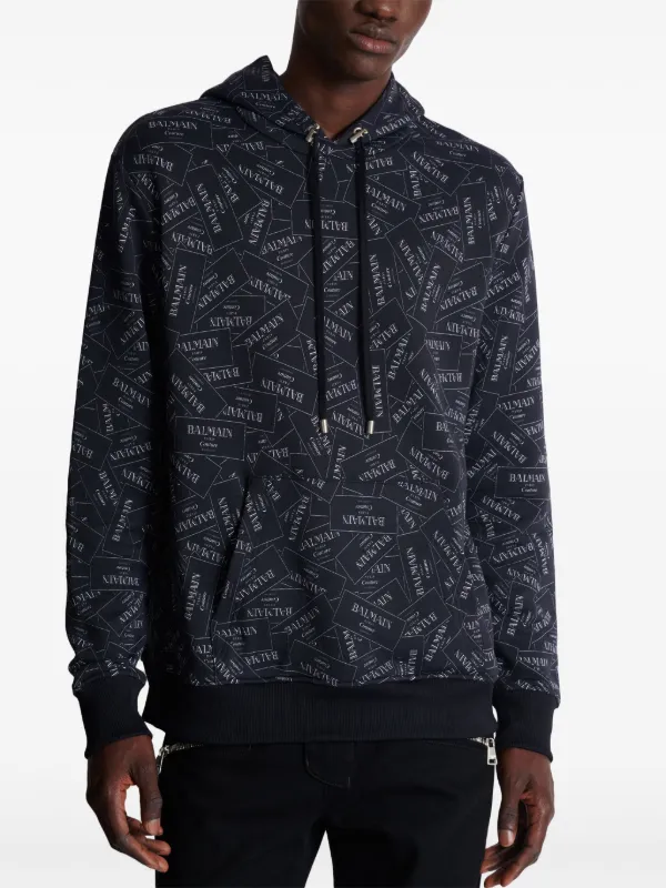 【関税込み】Balmain ブラック Balmain Couture Label フーディ Balmain Couture Label-print Hoodie | Black | FARFETCH