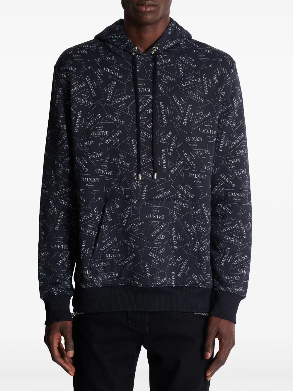 Balmain Hoodie met Couture Label-print Zwart