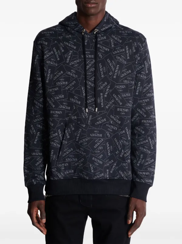 【関税込み】Balmain ブラック Balmain Couture Label フーディ Balmain Couture Label-print Hoodie | Black | FARFETCH JO
