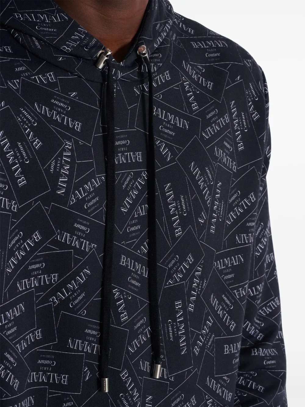 【関税込み】Balmain ブラック Balmain Couture Label フーディ Balmain Couture Label-print Hoodie | Black | FARFETCH