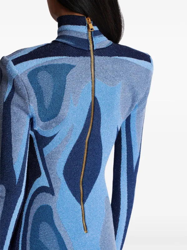 【関税＆送料込み】Balmain Light Blue Viscose Blend Miniski Balmain Knitted Mini Dress | Blue | FARFETCH