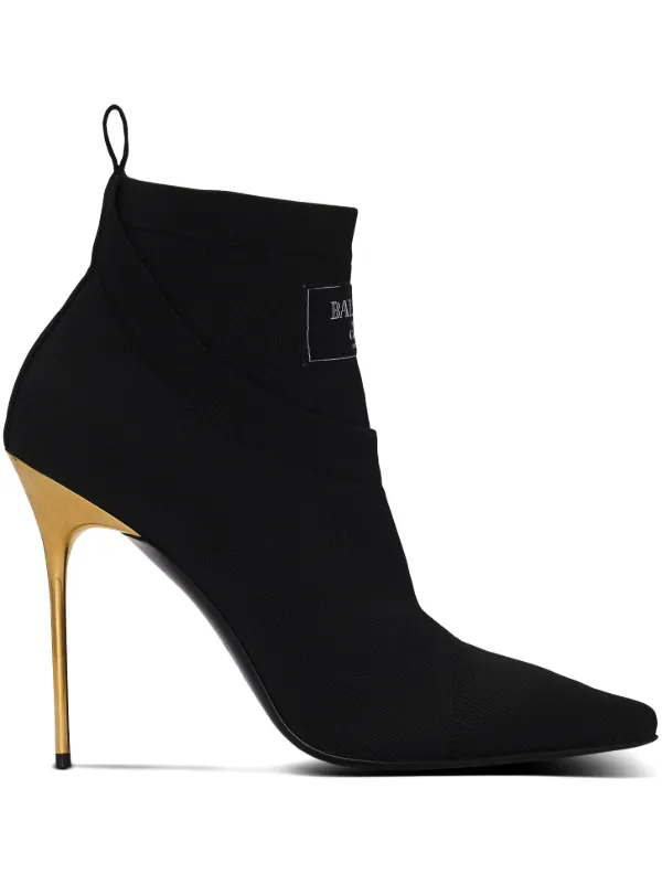 ショートブーツ・ブーティ BALMAIN EN1TE102TKAB Ankle Boots Black Crewneck knit ankle boots - Women | BALMAIN