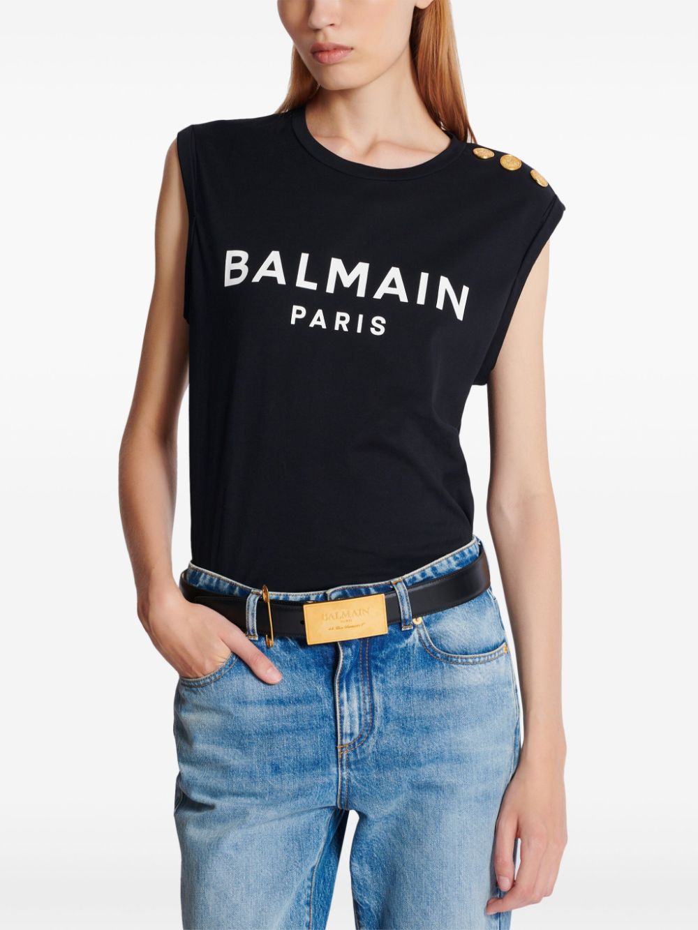 Balmain Leren riem met logoplakkaat Zwart