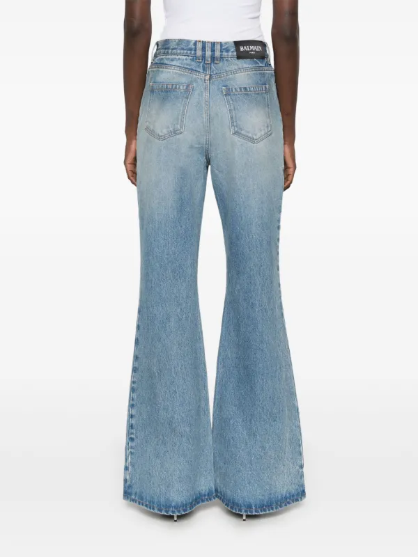 デニム・ジーパン BALMAIN Women Denims CF1MA120DE04 Blue Balmain high-rise Flared Jeans | Blue | FARFETCH