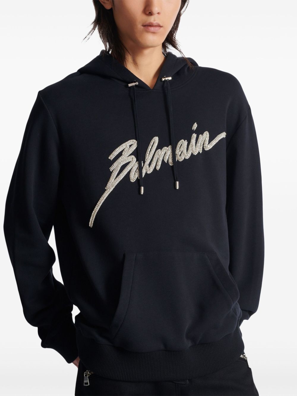 Cheap Balmain crystal-embellished hoodie Men