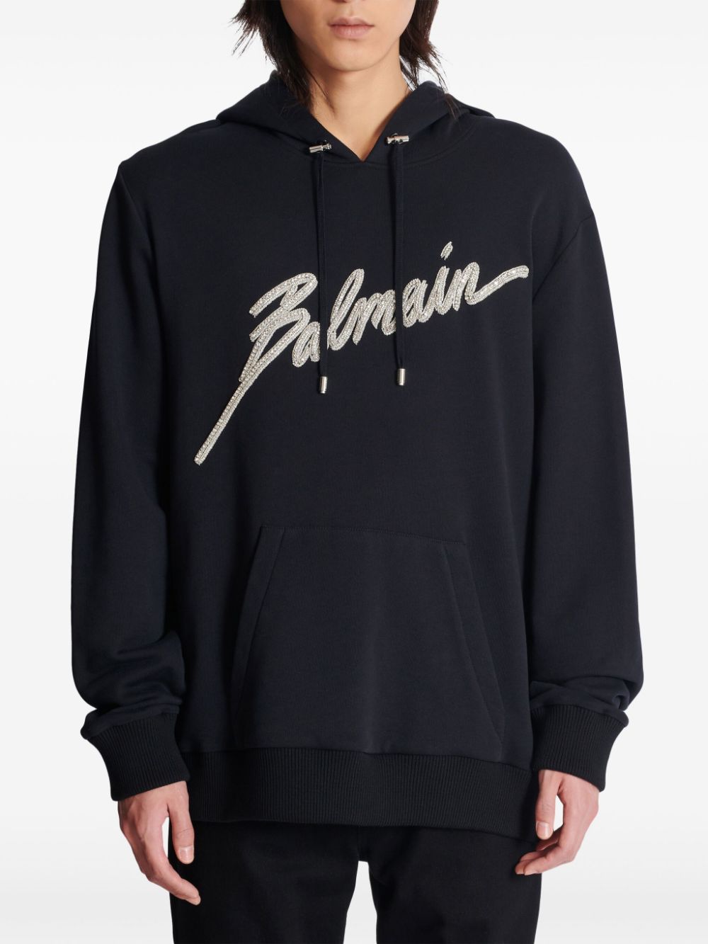 Cheap Balmain crystal-embellished hoodie Men