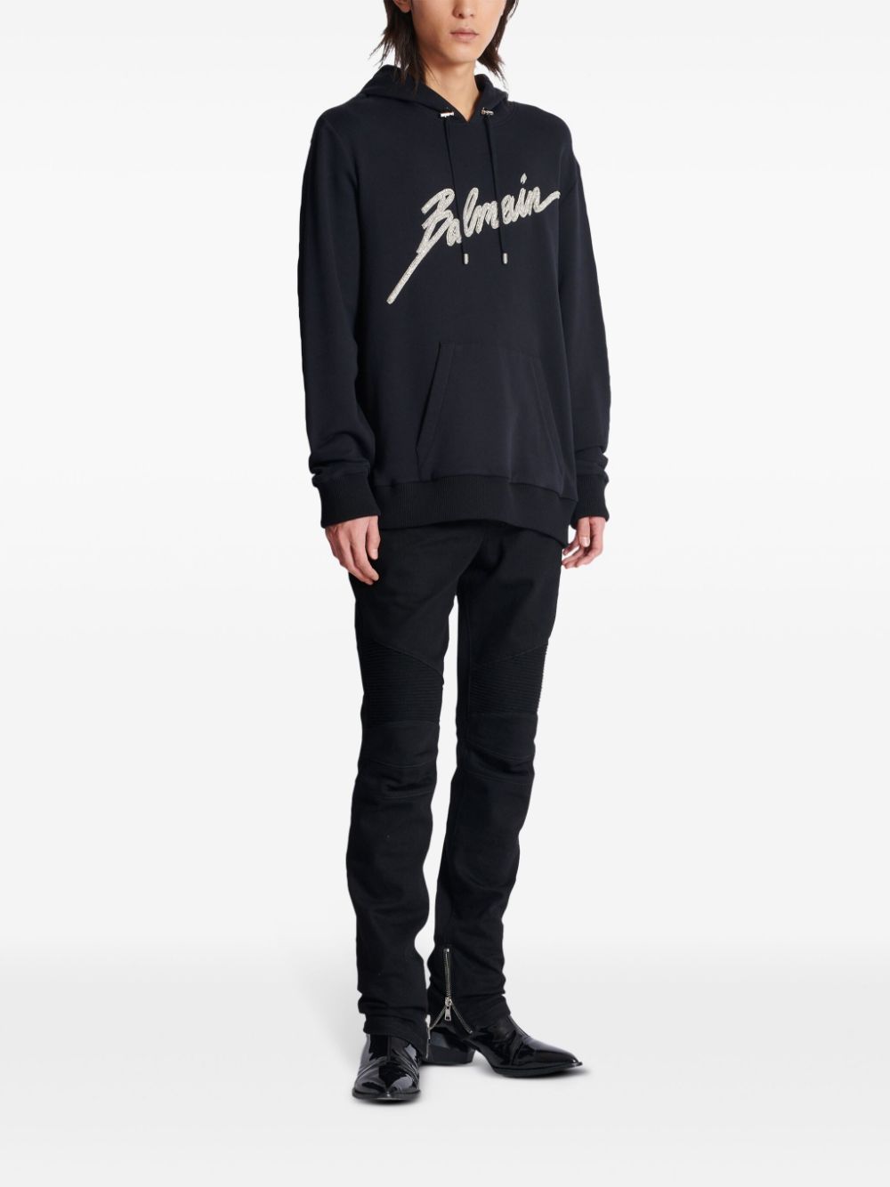 Cheap Balmain crystal-embellished hoodie Men