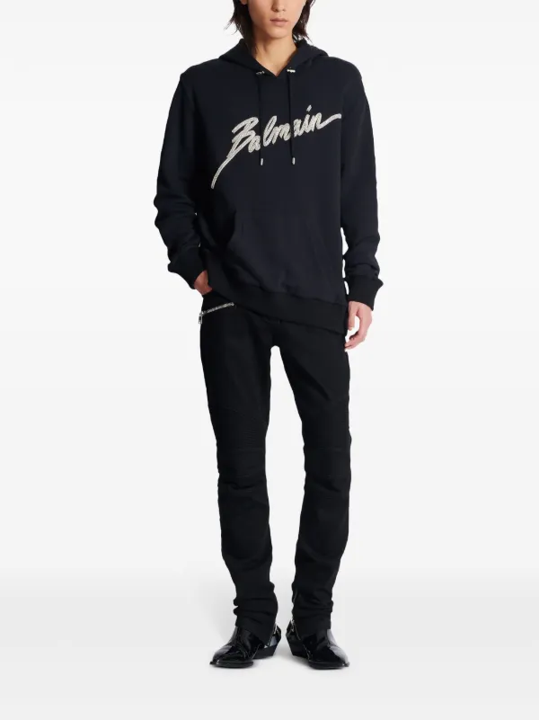 Balmain crystal-embellished Hoodie | Black | FARFETCH