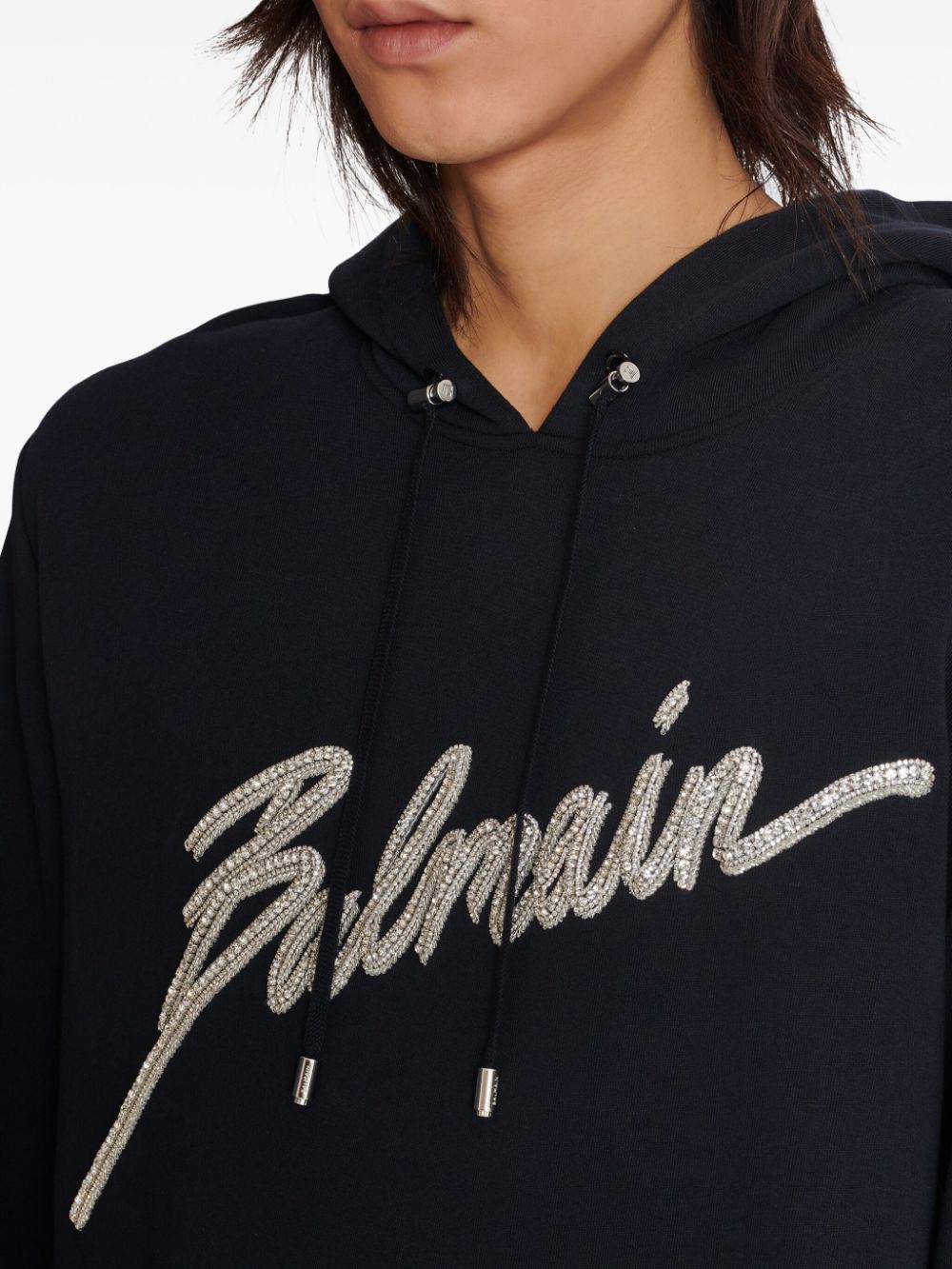 Cheap Balmain crystal-embellished hoodie Men