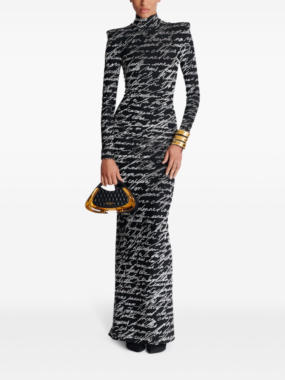 Balmain Maxi-jurk met all-over tekst print - Zwart