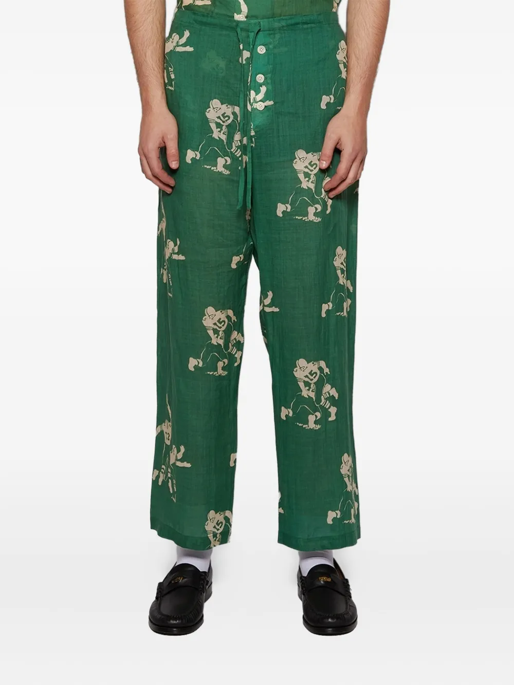 Bode Football-print Pajama Trousers In Green