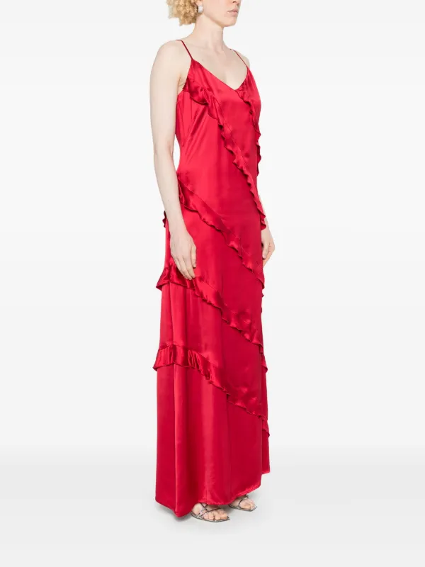 Twinset Long Red Dress with Ruffles Red - 42