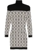 Elisabetta Franchi jacquard-logo roll-neck mini dress - Neutrals