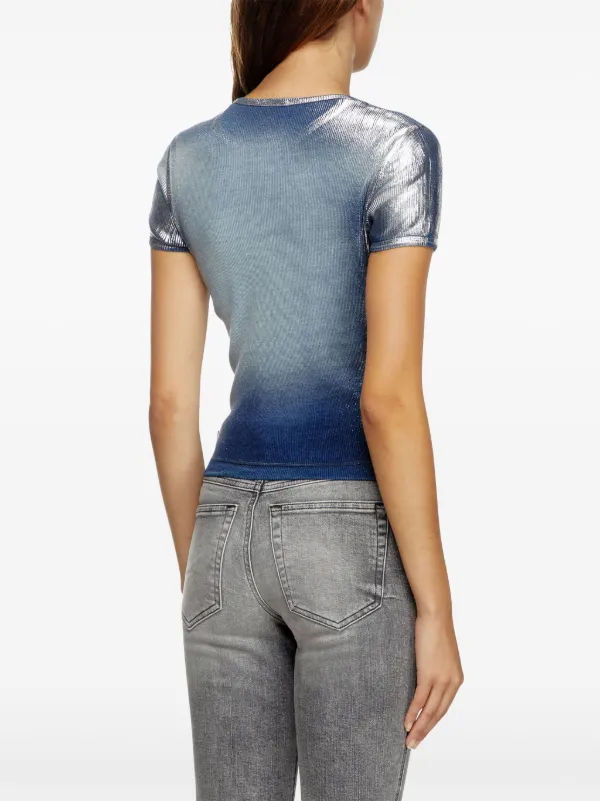 DIESEL>>ディーゼル T-Ele-Long-Q1 フェードメタリック Tシャツ Blue T-Ele-Long-Q1 T-shirt by Diesel on Sale