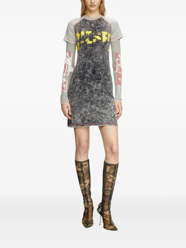 DIESEL ワンピース ミニ ドレス レイヤード ディーゼル Diesel レイヤード ミニドレス | グレー | FARFETCH JP