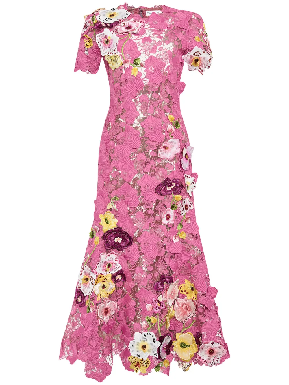 Orchid embroidered guipure gown