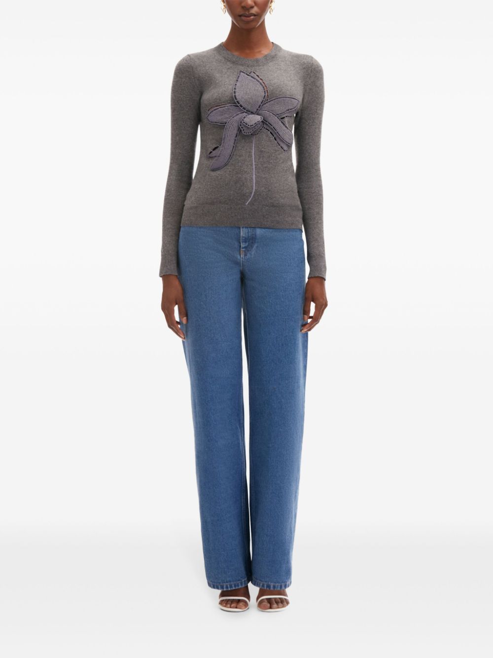 Oscar de la Renta Orchid embroidered sweater - Grey