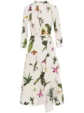 Oscar de la Renta Orchid 3/4 sleeve cotton-poplin dress - White