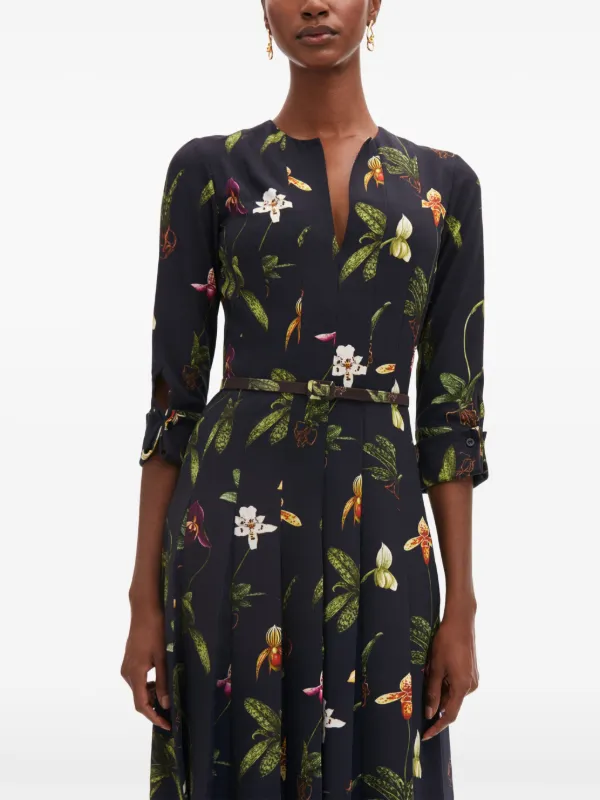 oscar de la renta orchid silk twill midi dress Oscar de la Renta Orchid Cutout Cotton-Twill Sleeveless Midi Dress