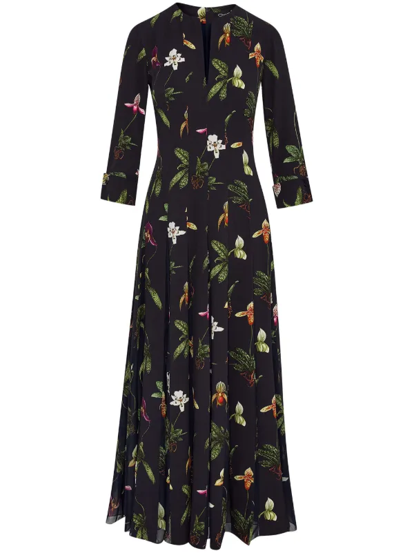 oscar de la renta orchid silk twill midi dress Oscar de la Renta Dresses