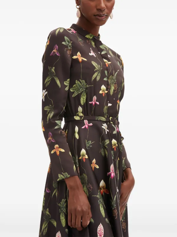 oscar de la renta orchid silk twill midi dress Oscar de La Renta Orchid Silk Twill Midi Dress